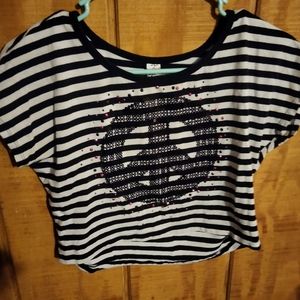 Knitworks striped sequin peace sign cropped tee